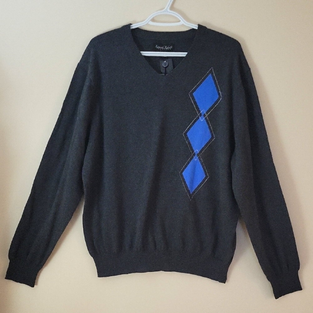 Kenneth Roberts Platinum BNWT Men's Grey and Blue Sweater Business Casual